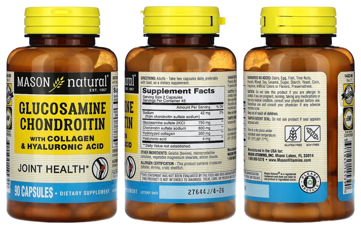 Mason Natural, Glucosamine Chondroitin with Collagen & Hyaluronic Acid packaging