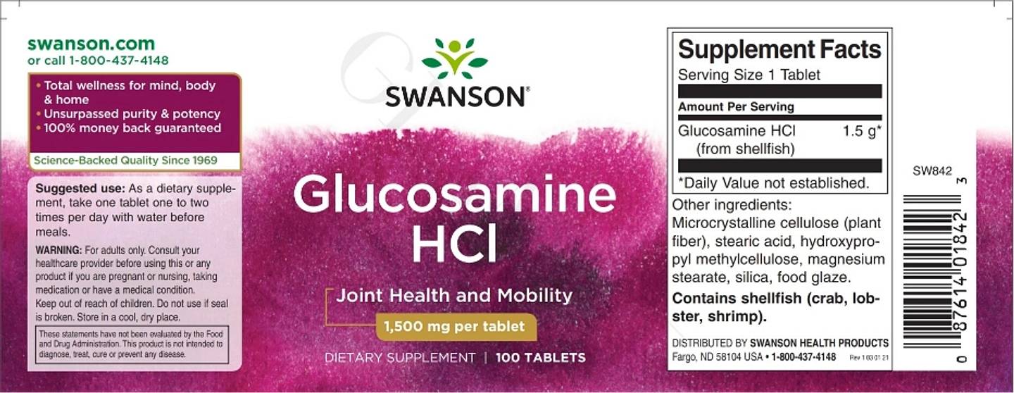 Swanson, Glucosamine HCl label