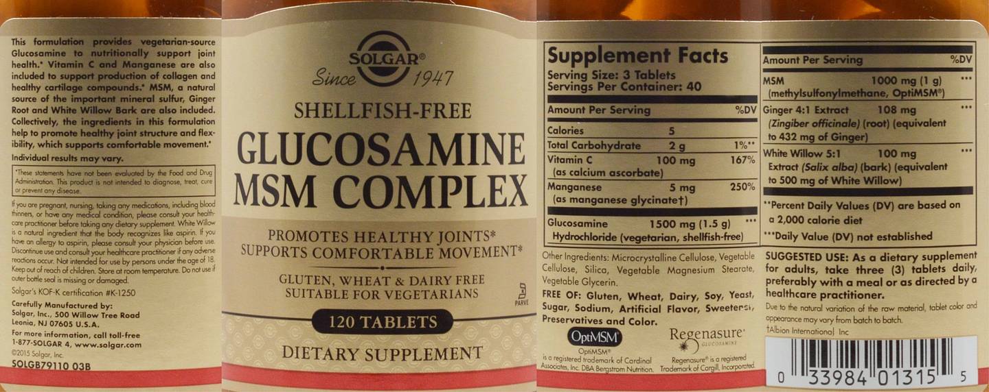 Solgar, Glucosamine MSM Complex label