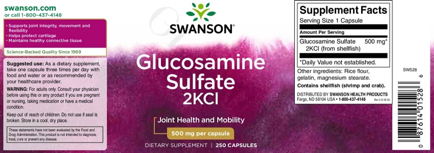 Swanson, Glucosamine Sulfate 2KCI label