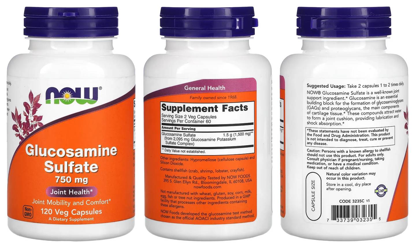 NOW Foods, Glucosamine Sulfate packaging