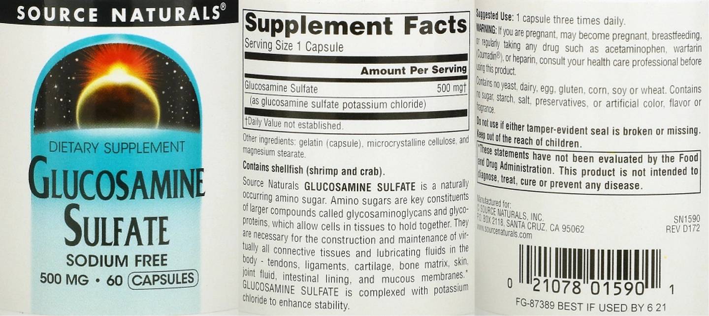 Source Naturals, Glucosamine Sulfate label