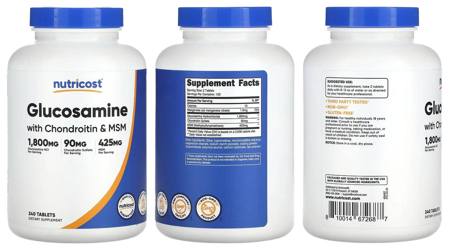 Nutricost, Glucosamine with Chondroitin & MSM packaging