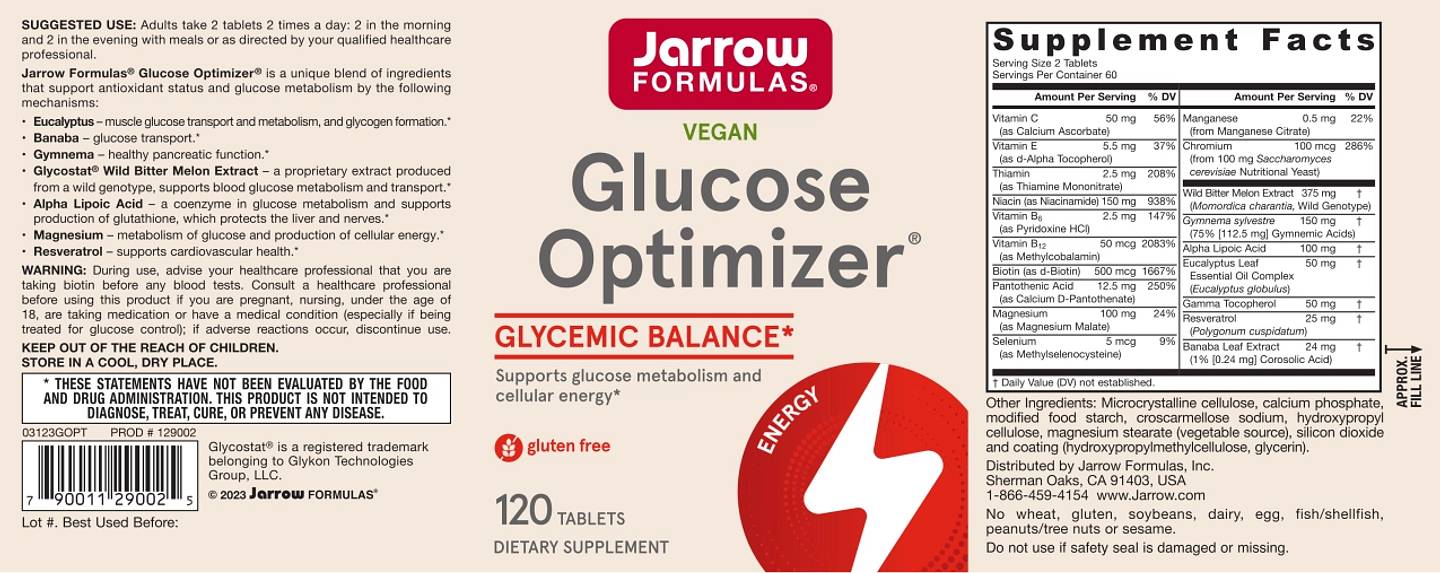 Jarrow Formulas, Glucose Optimizer label