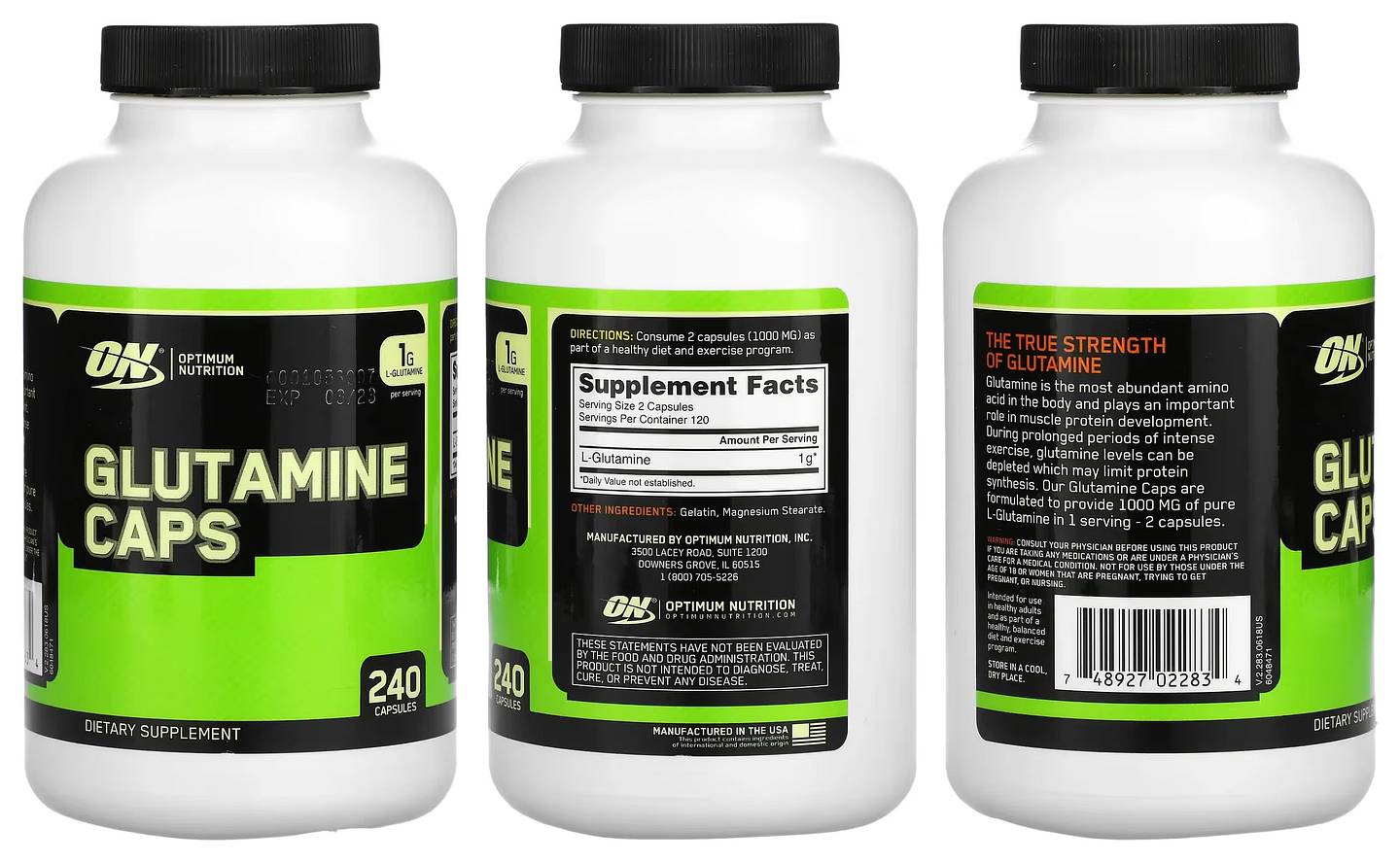 Optimum Nutrition, Glutamine packaging