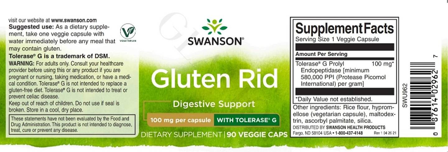 Swanson, Gluten Rid with Tolerase G label