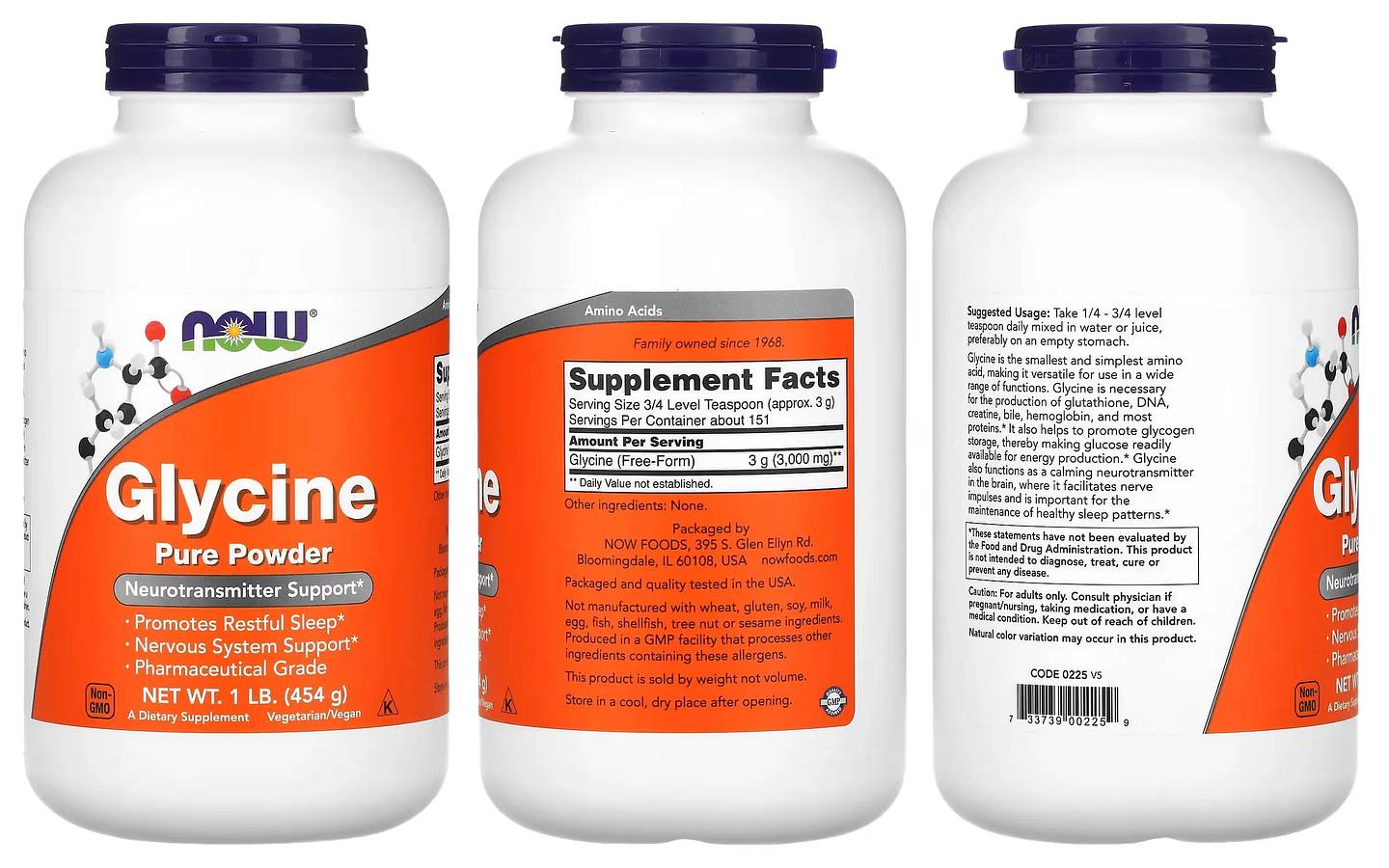 NOW Foods, Glycine, Pure Powder packaging