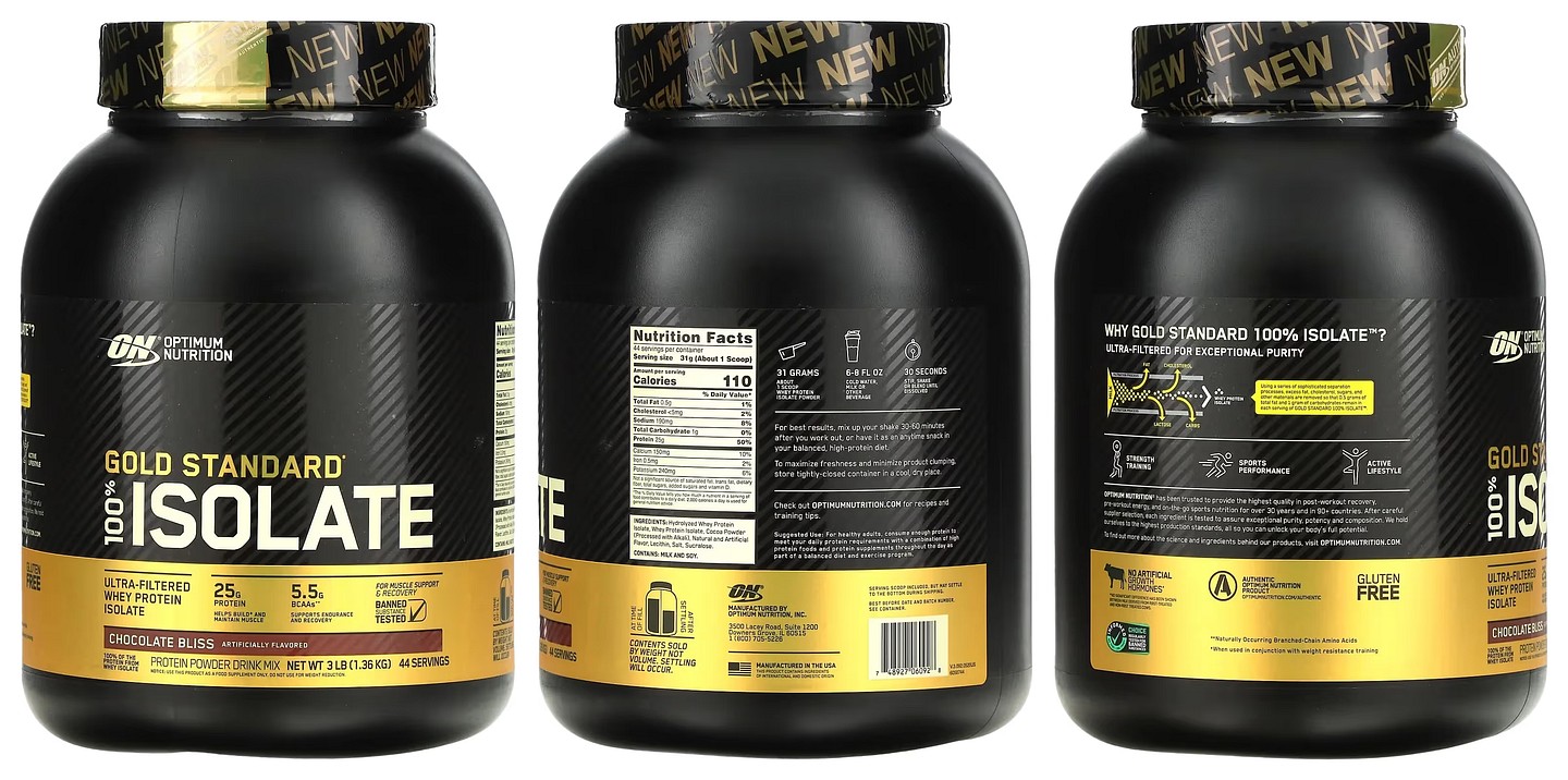 Optimum Nutrition, Gold Standard 100% Isolate, Chocolate Bliss packaging