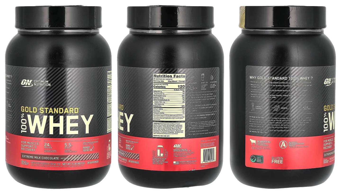 Optimum Nutrition, Gold Standard 100% Whey packaging