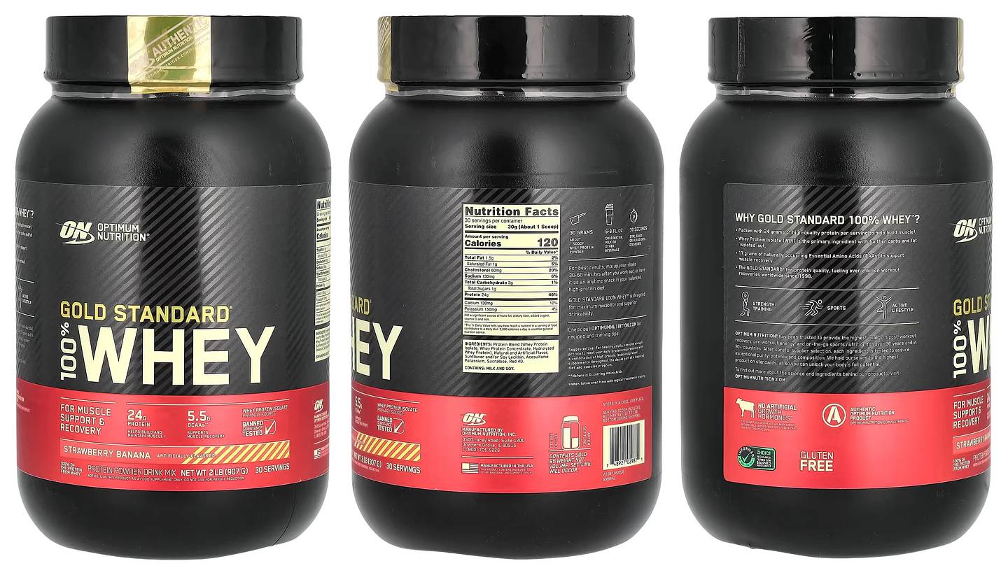 Optimum Nutrition, Gold Standard 100% Whey, Strawberry Banana packaging