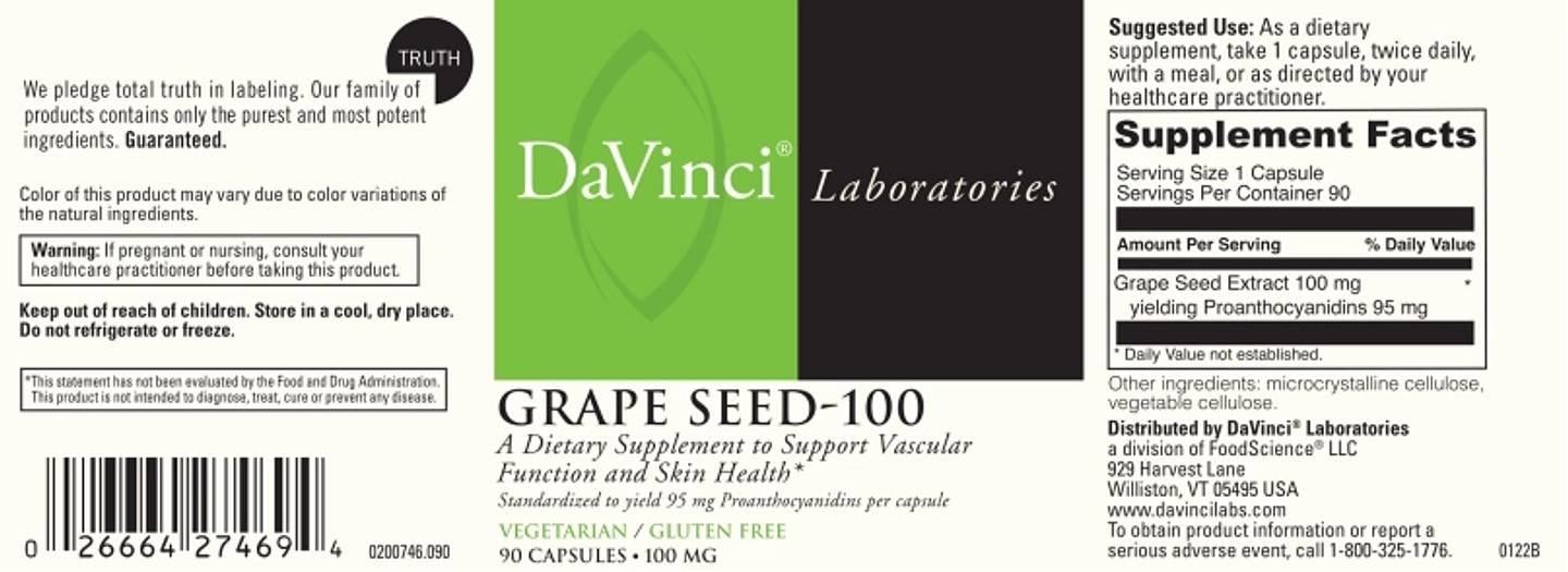 DaVinci Laboratories of Vermont, Grape Seed-100 label