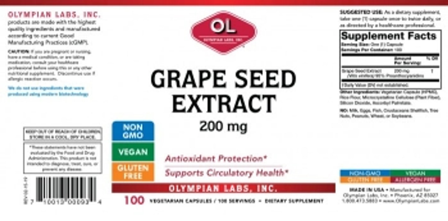 Olympian Labs, Grape Seed Extract label