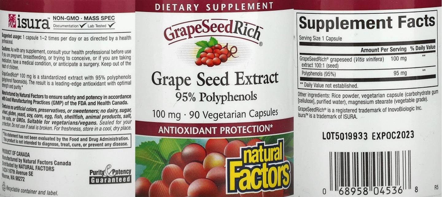 Natural Factors, GrapeSeedRich label