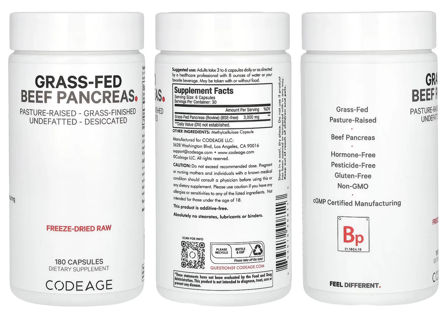 Codeage, Grass-Fed Beef Pancreas packaging