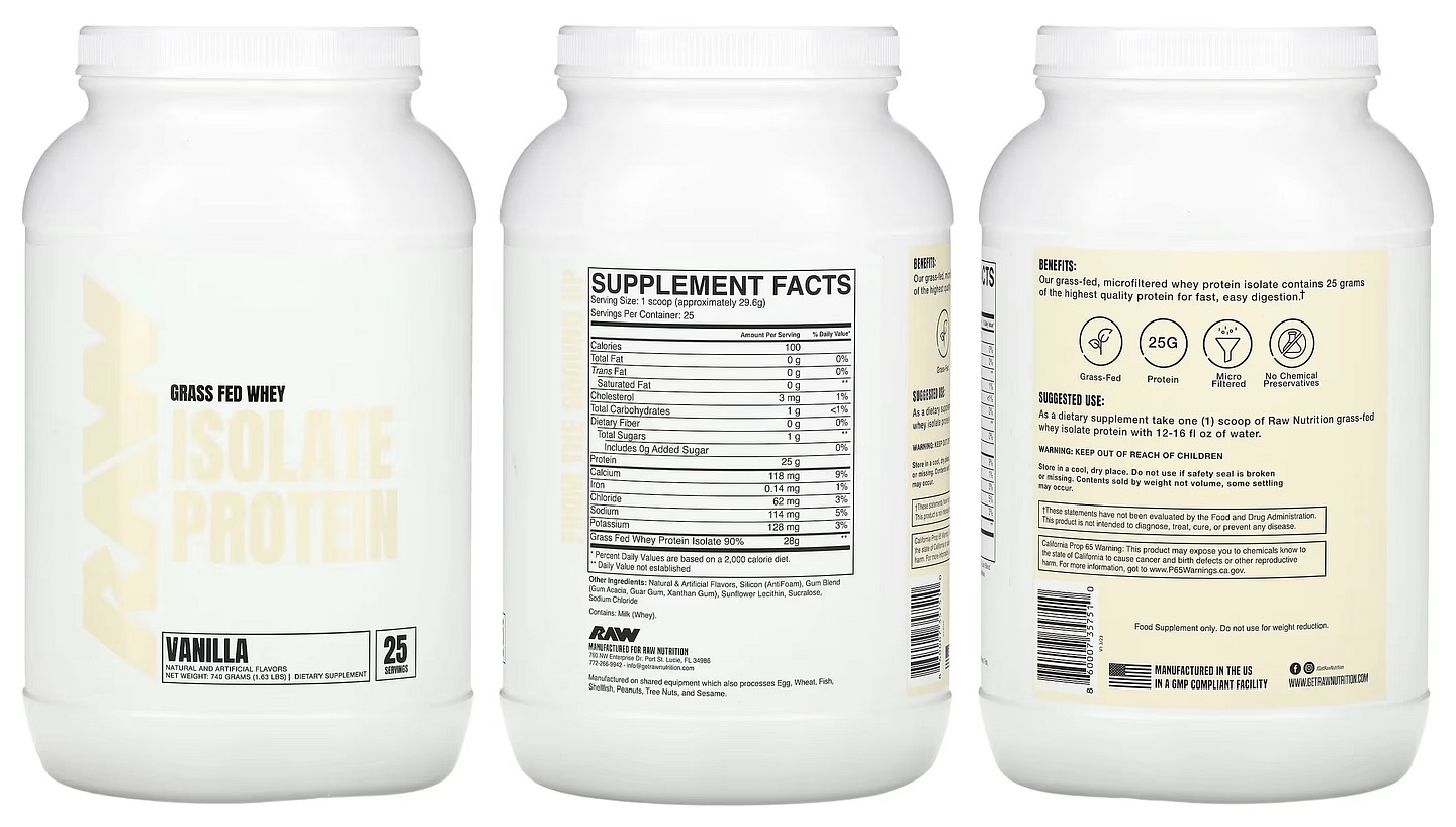 Raw Nutrition, Grass Fed Whey Isolate Protein, Vanilla packaging