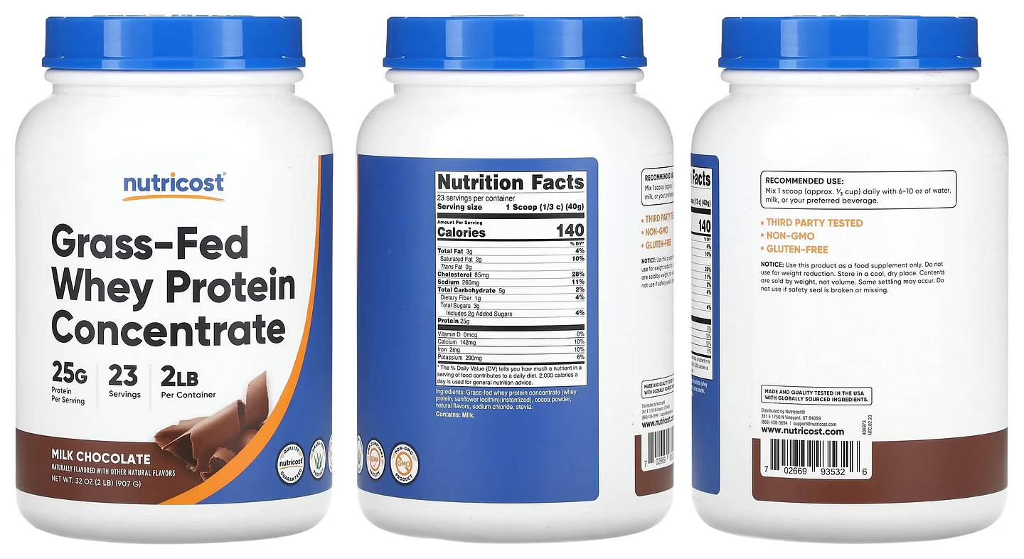 Nutricost, Grass-Fed Whey Protein Concentrate packaging