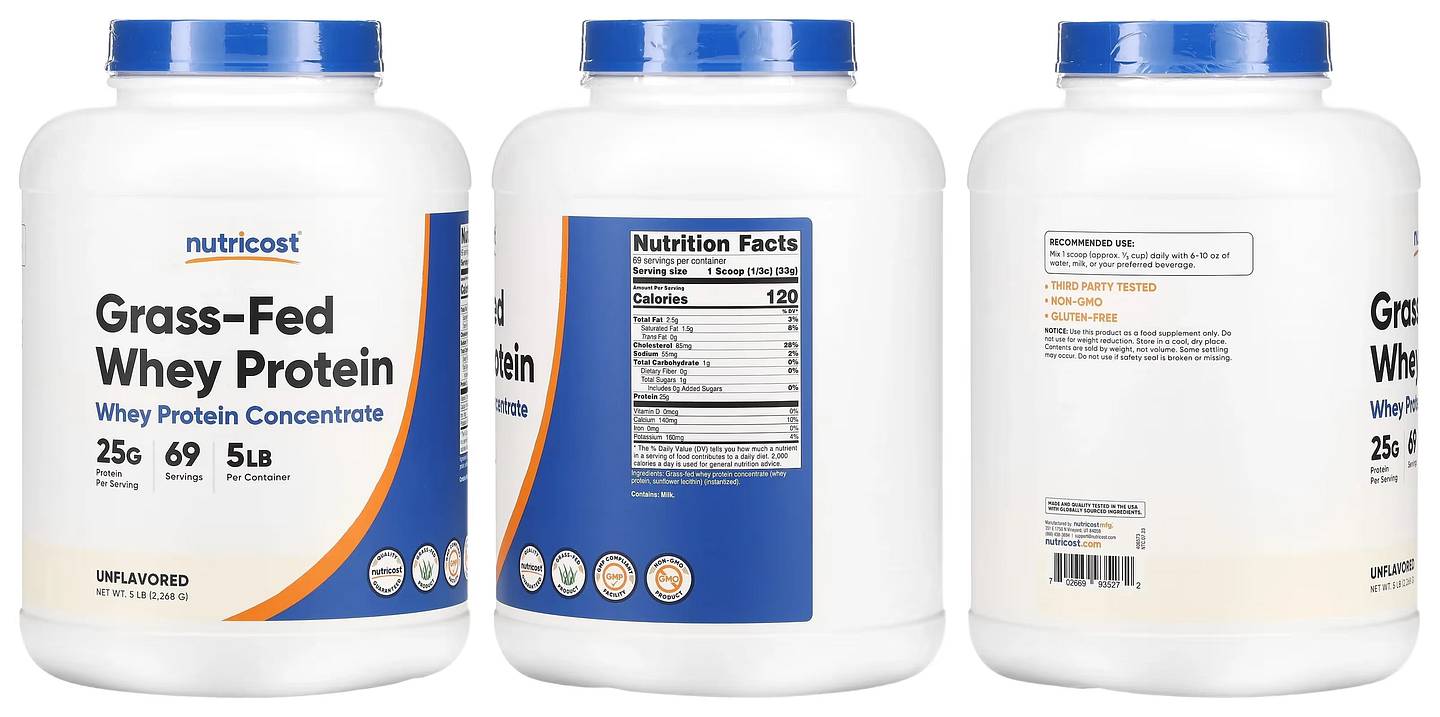 Nutricost, Grass-Fed Whey Protein Concentrate packaging