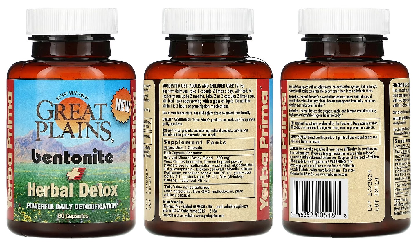 Yerba Prima, Great Plains Bentonite + Herbal Detox packaging
