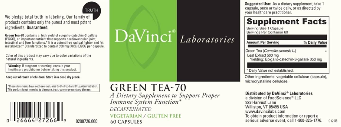 DaVinci Laboratories of Vermont, Green Tea-70, Decaffeinated label