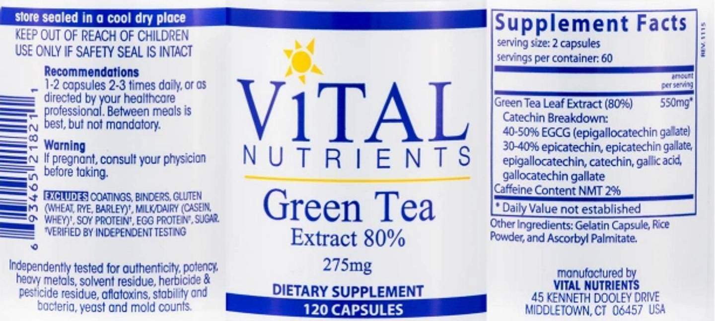 Vital Nutrients, Green Tea Extract label