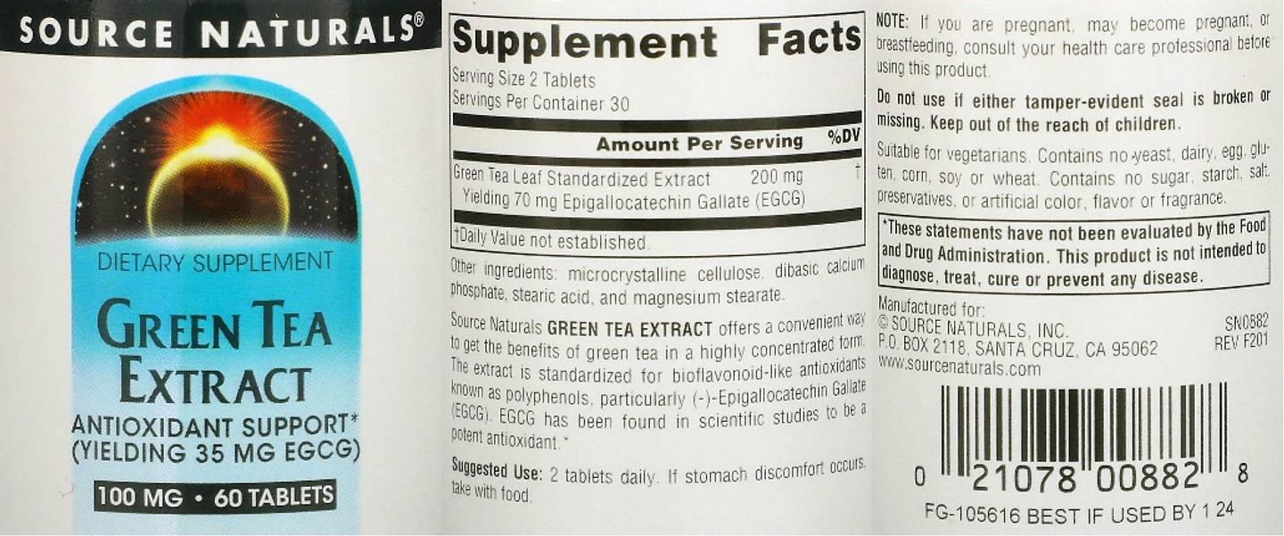 Source Naturals, Green Tea Extract label