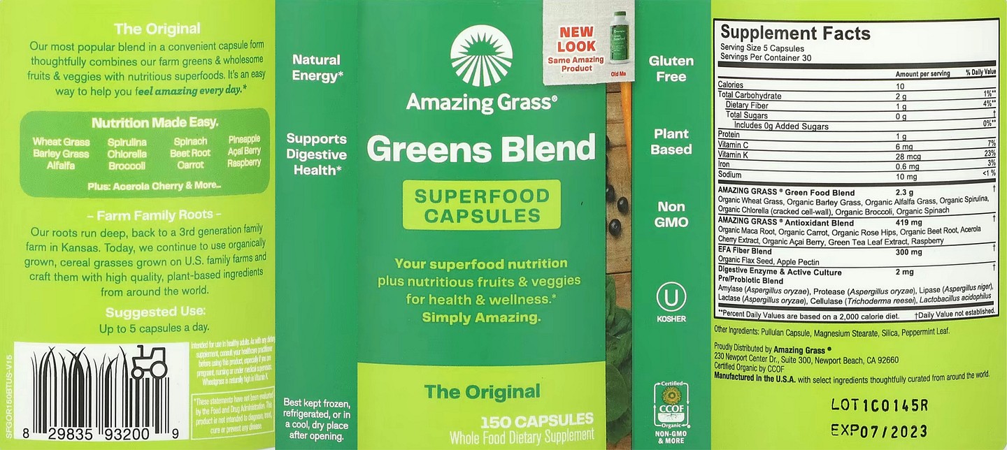 Amazing Grass, Greens Blend label