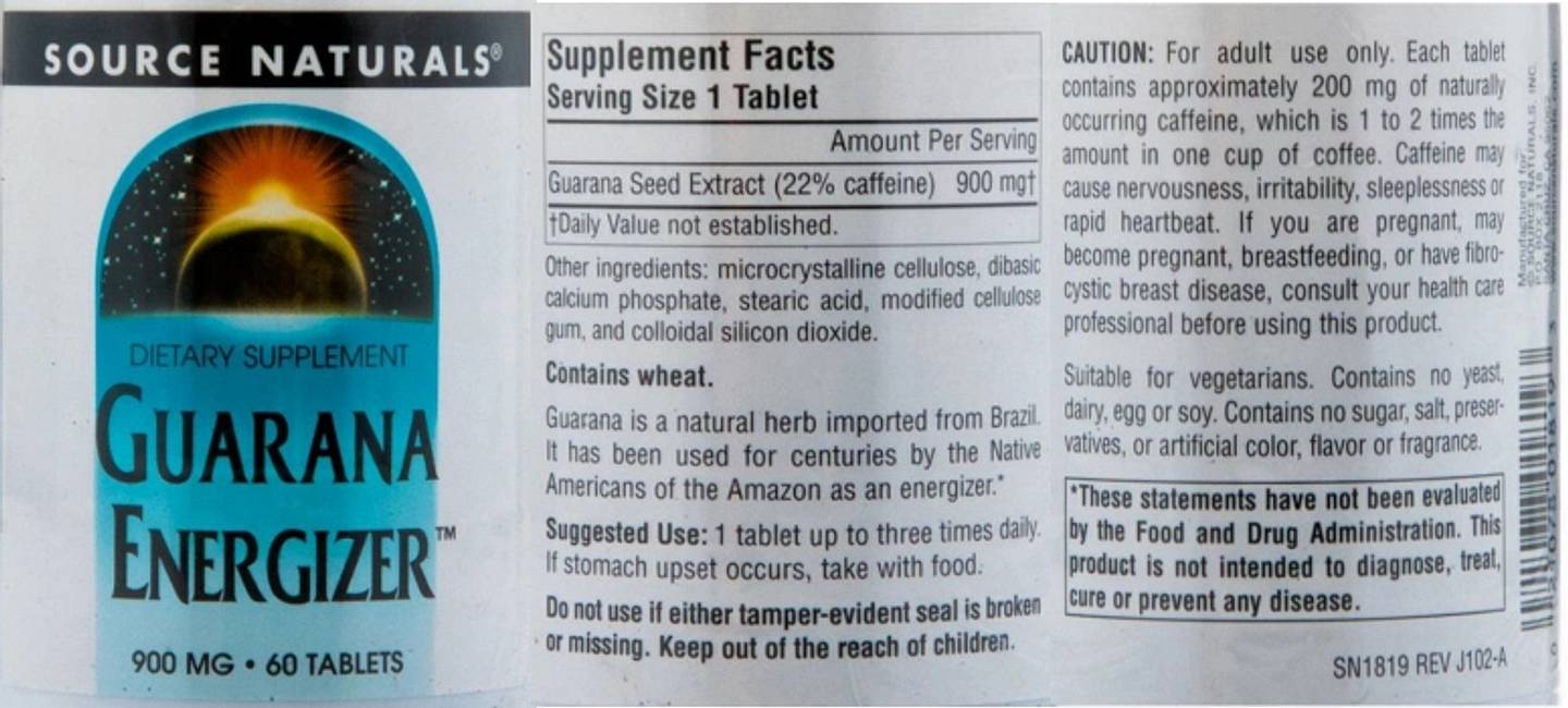 Source Naturals, Guarana Energizer label