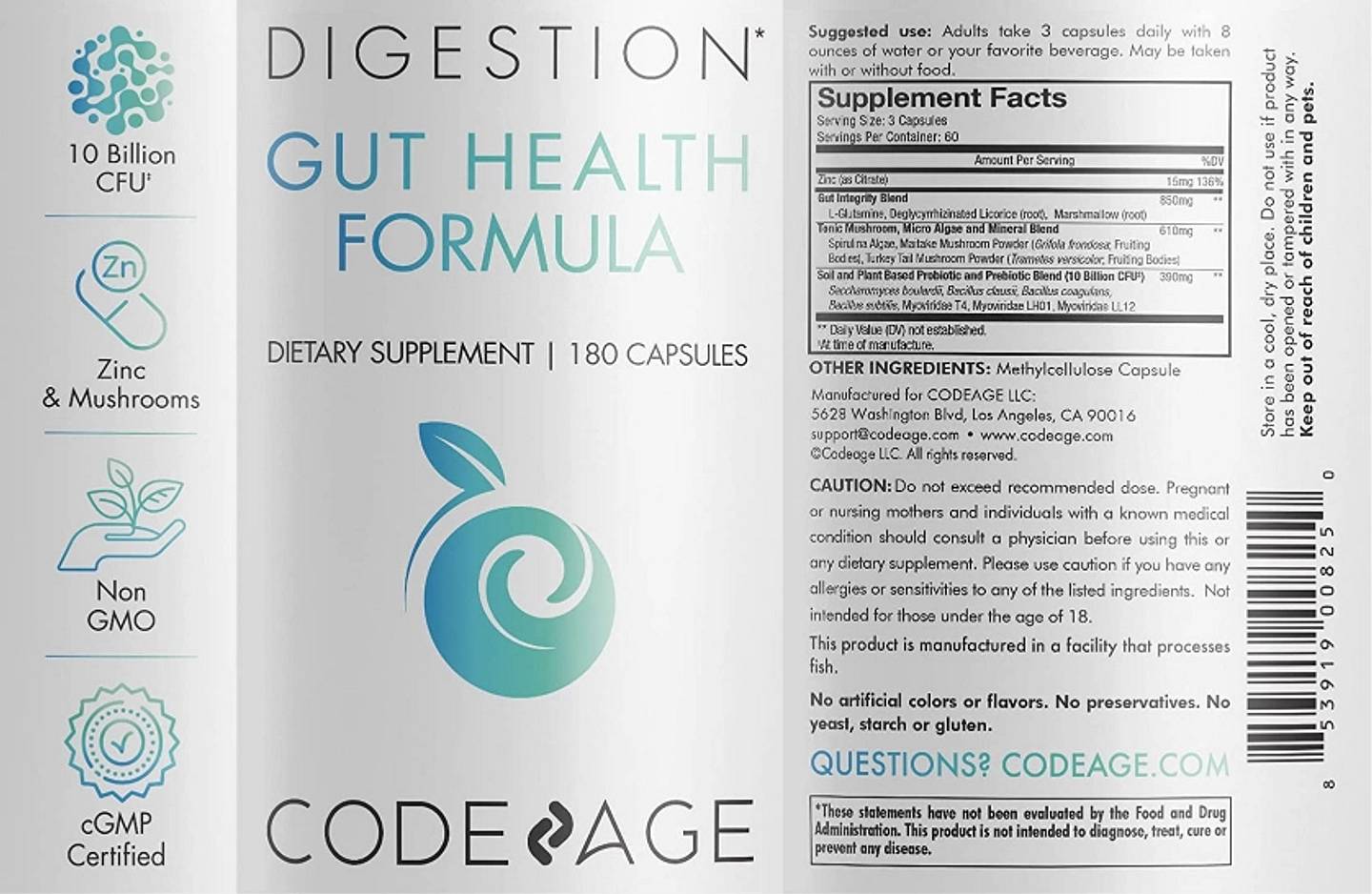 Codeage, Gut Health Formula label