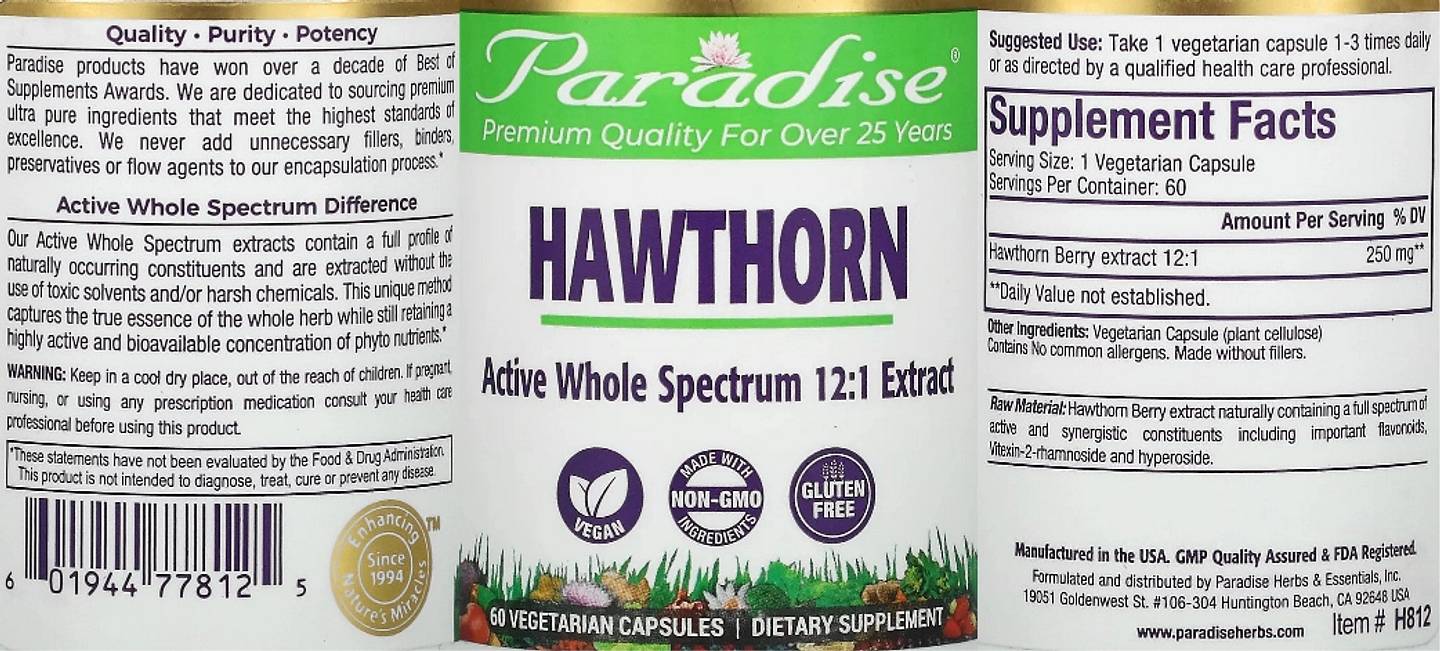 Paradise Herbs, Hawthorn label