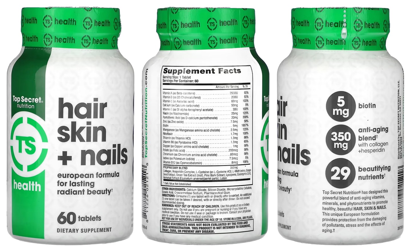 Top Secret Nutrition, Health, Hair Skin + Nails packaging