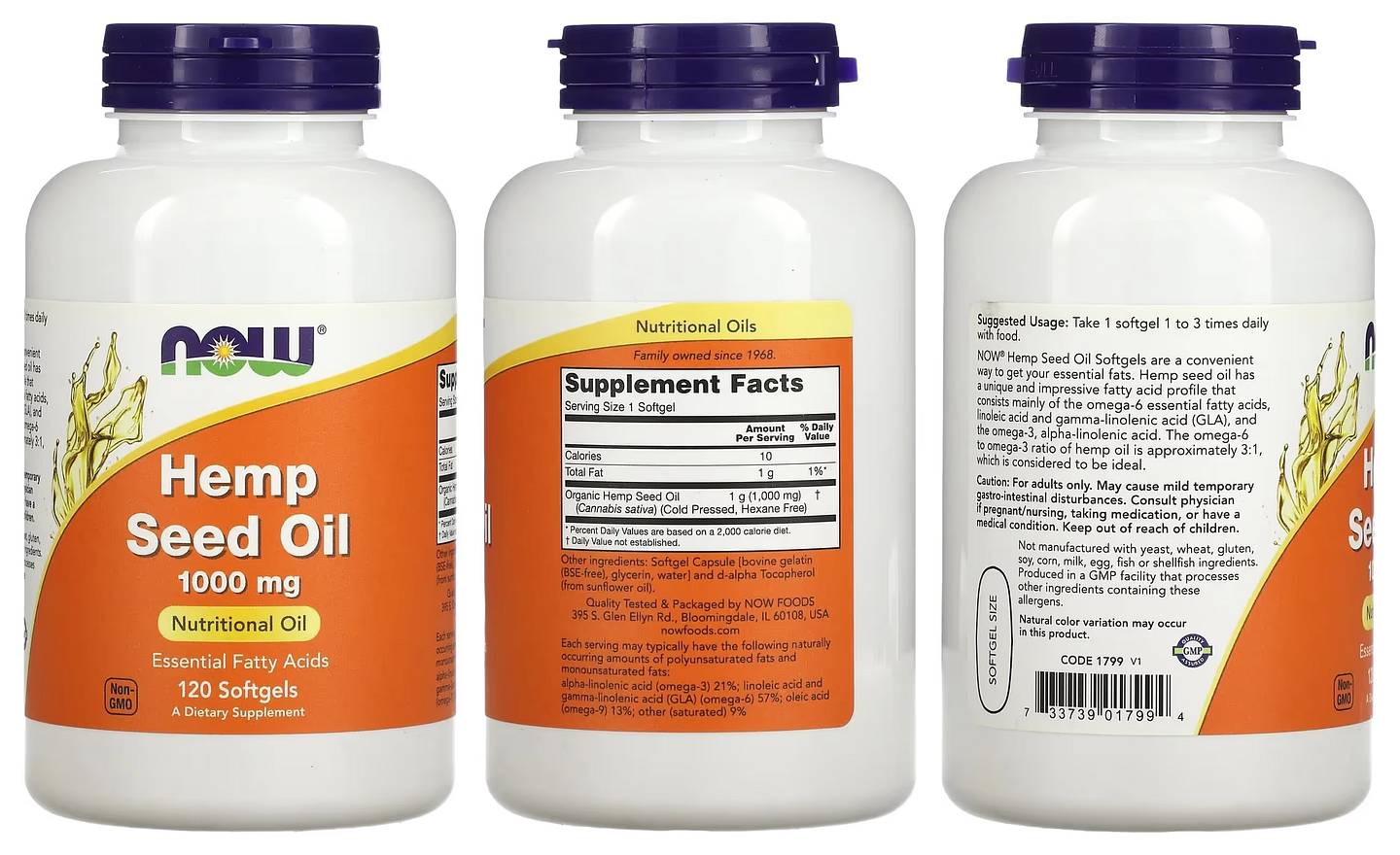 NOW Foods, Hemp Seed Oil packaging