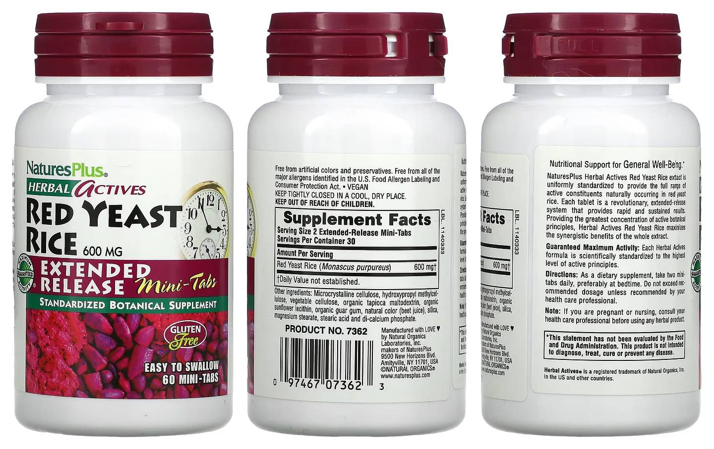 NaturesPlus, Herbal Actives, Red Yeast Rice, 600 mg packaging