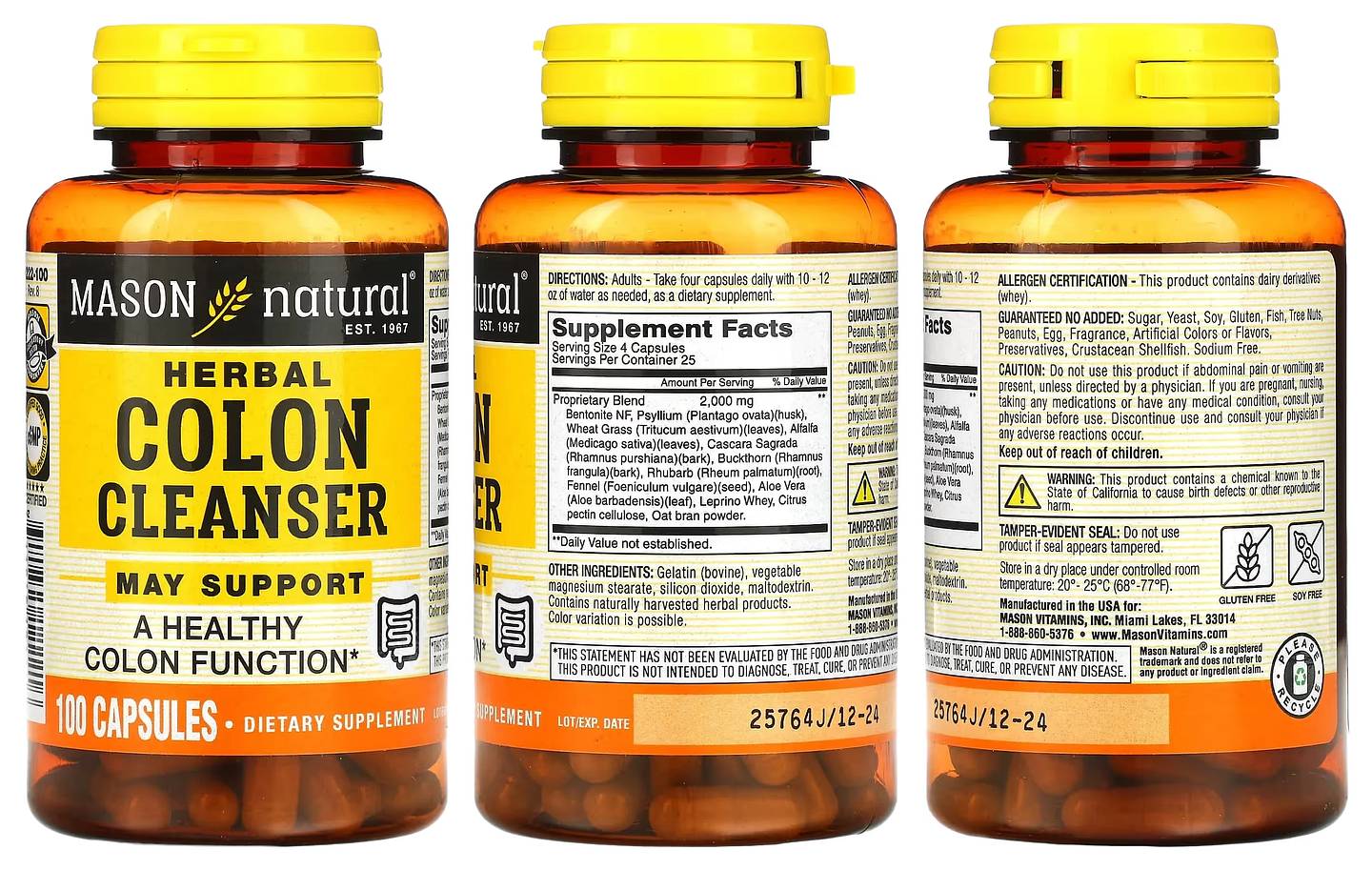 Mason Natural, Herbal Colon Cleanser packaging