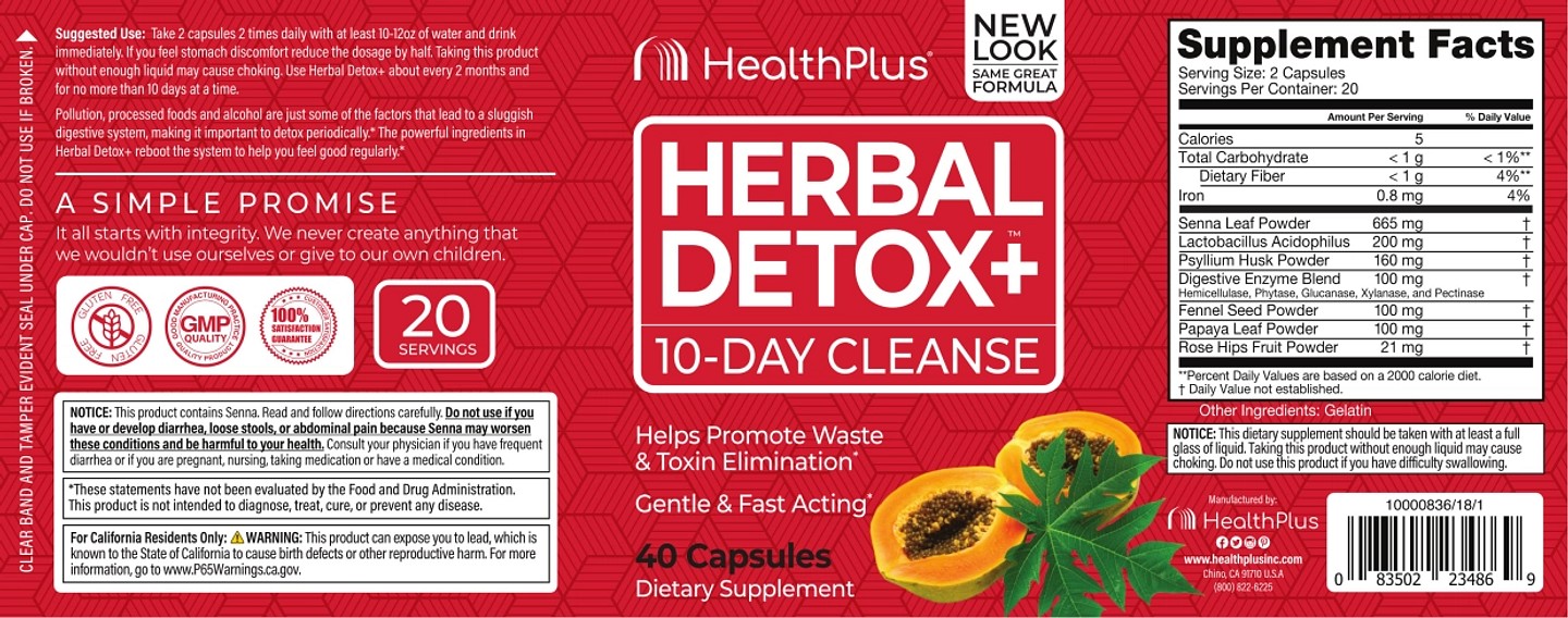 Health Plus, Herbal Detox+ label