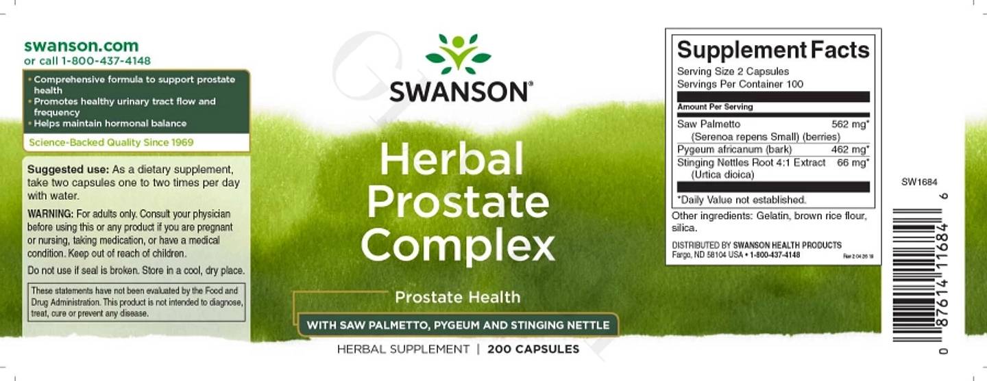 Swanson, Herbal Prostate Complex with Saw Palmetto label
