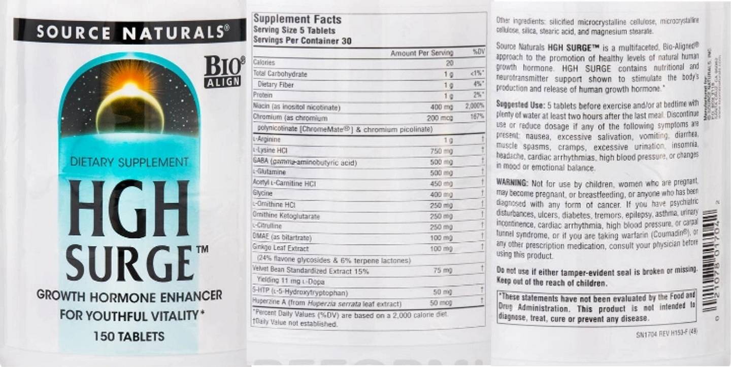 Source Naturals, HGH Surge label