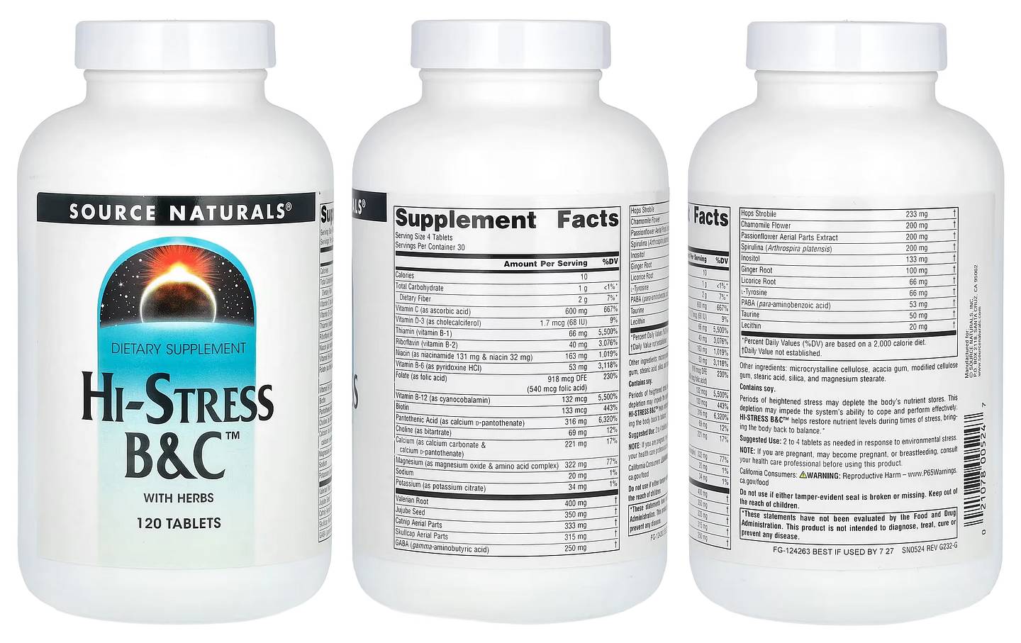 Source Naturals, Hi-Stress B&C with Herbs packaging