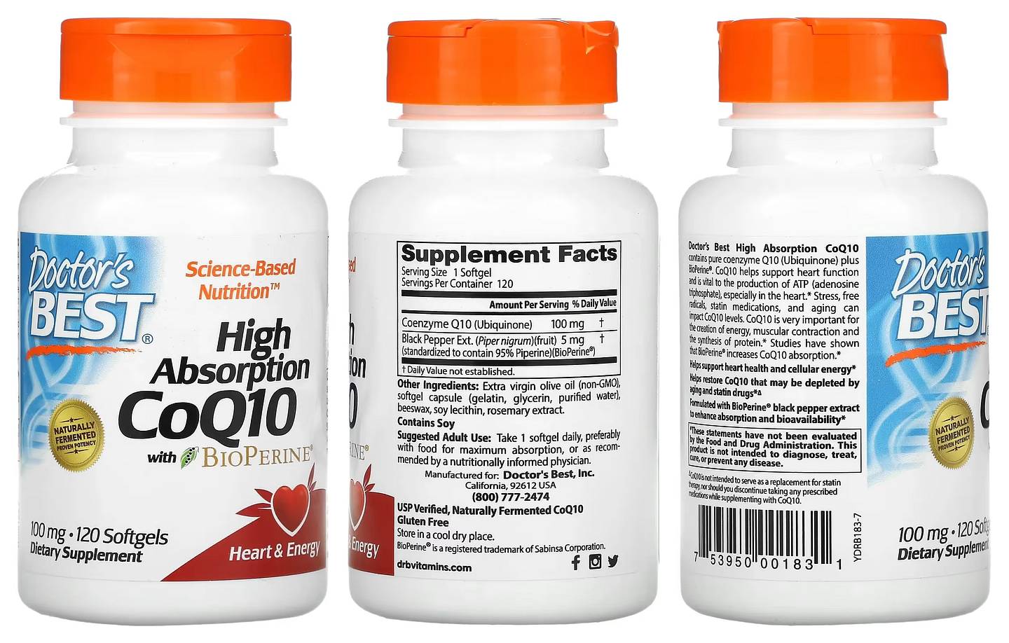 Doctor's Best, High Absorption CoQ10 with BioPerine packaging