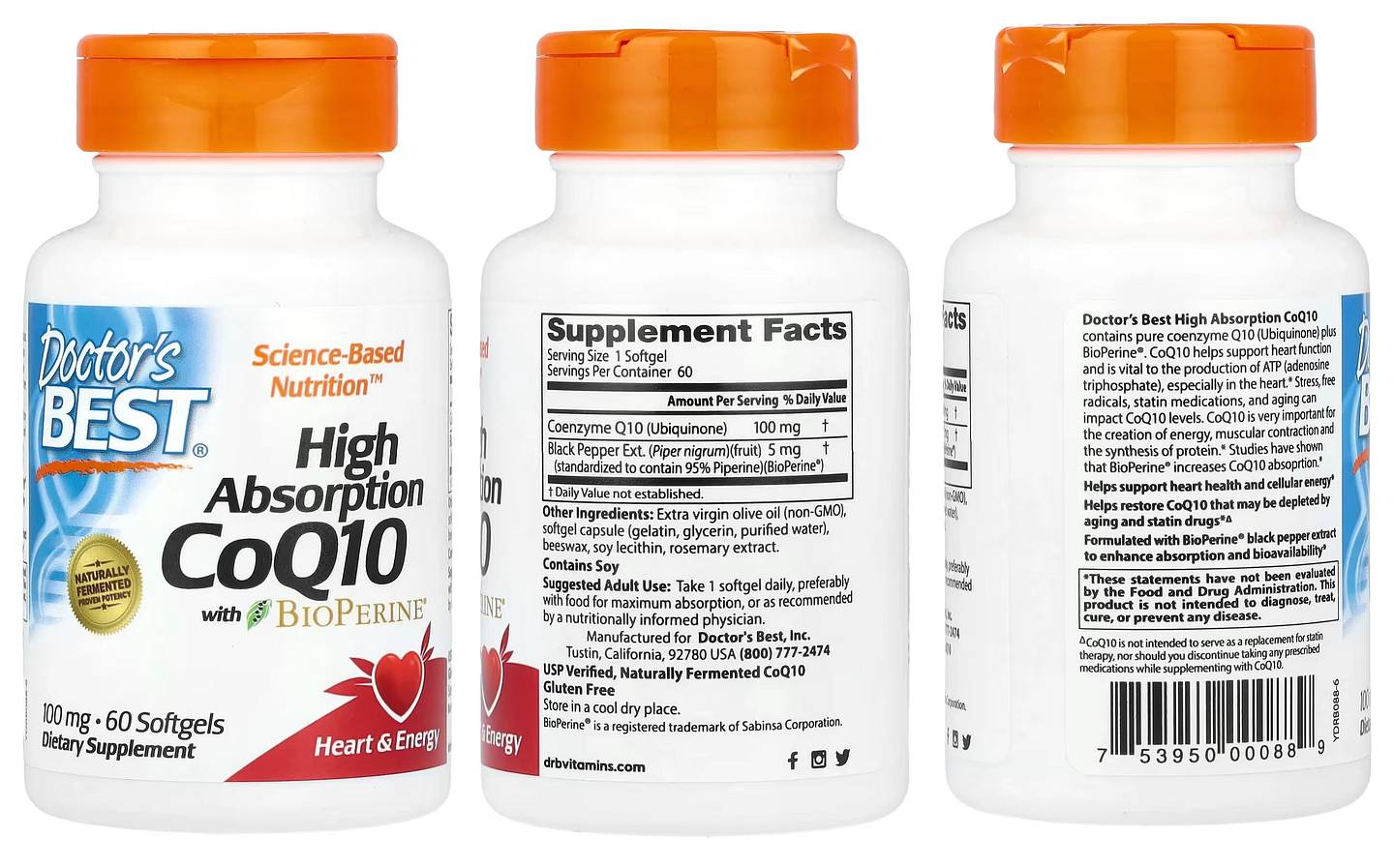 Doctor's Best, High Absorption CoQ10 with BioPerine packaging