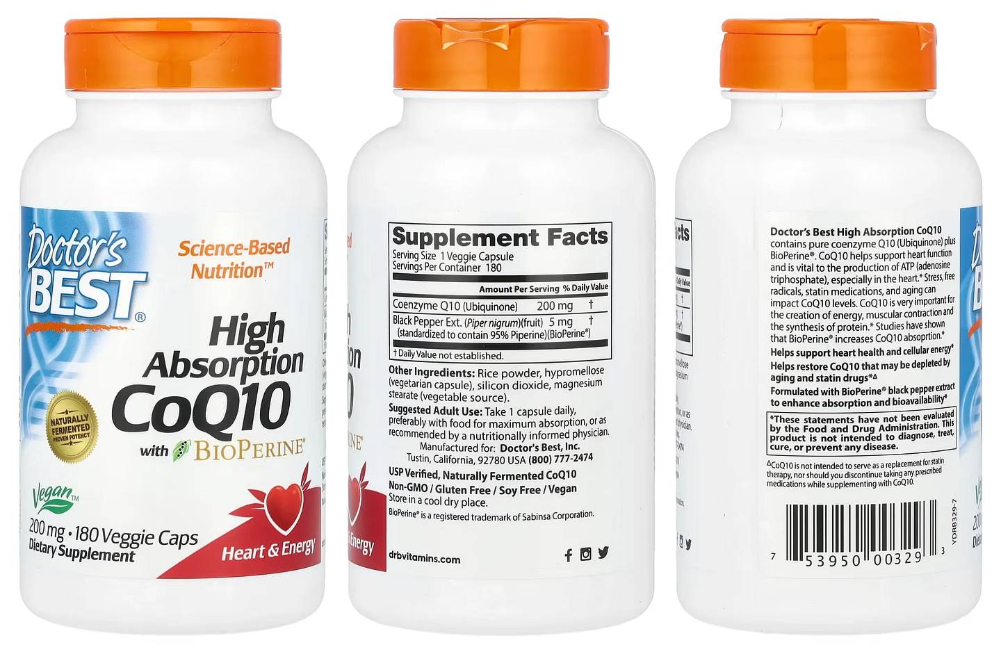 Doctor's Best, High Absorption CoQ10 with BioPerine packaging