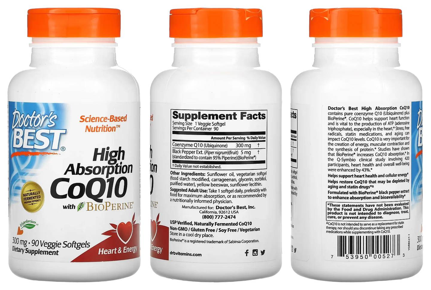 Doctor's Best, High Absorption CoQ10 with BioPerine packaging