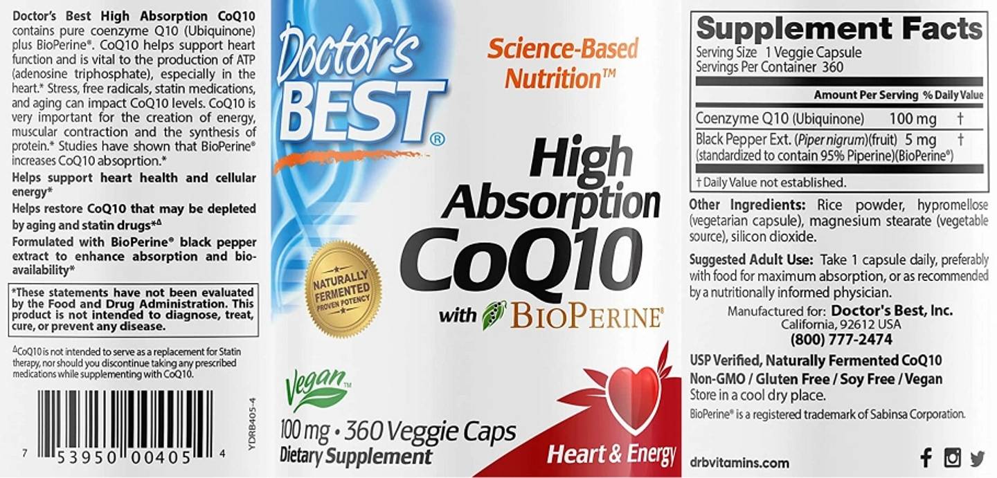 Doctor's Best, High Absorption CoQ10 with BioPerine label