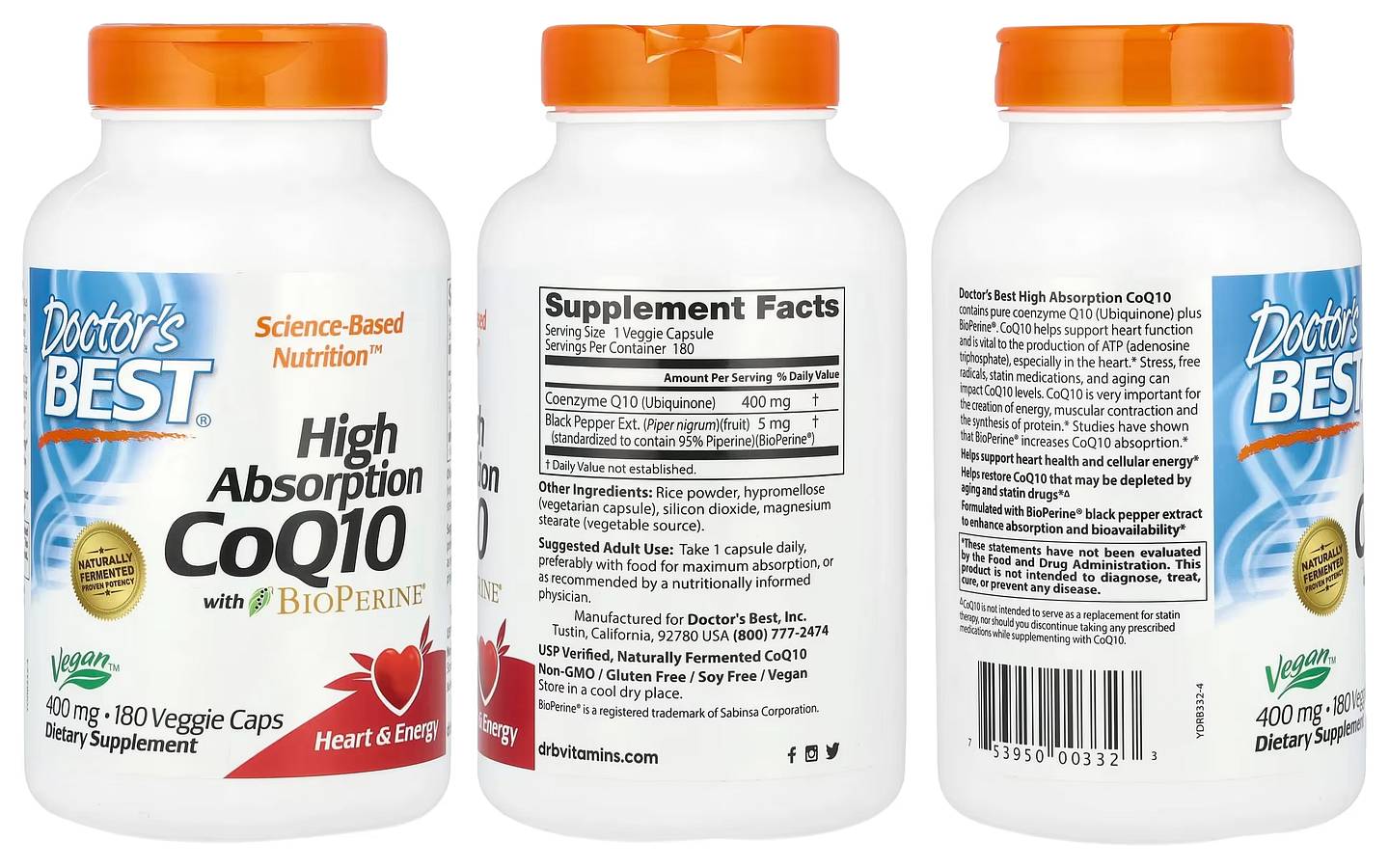 Doctor's Best, High Absorption CoQ10 with BioPerine packaging