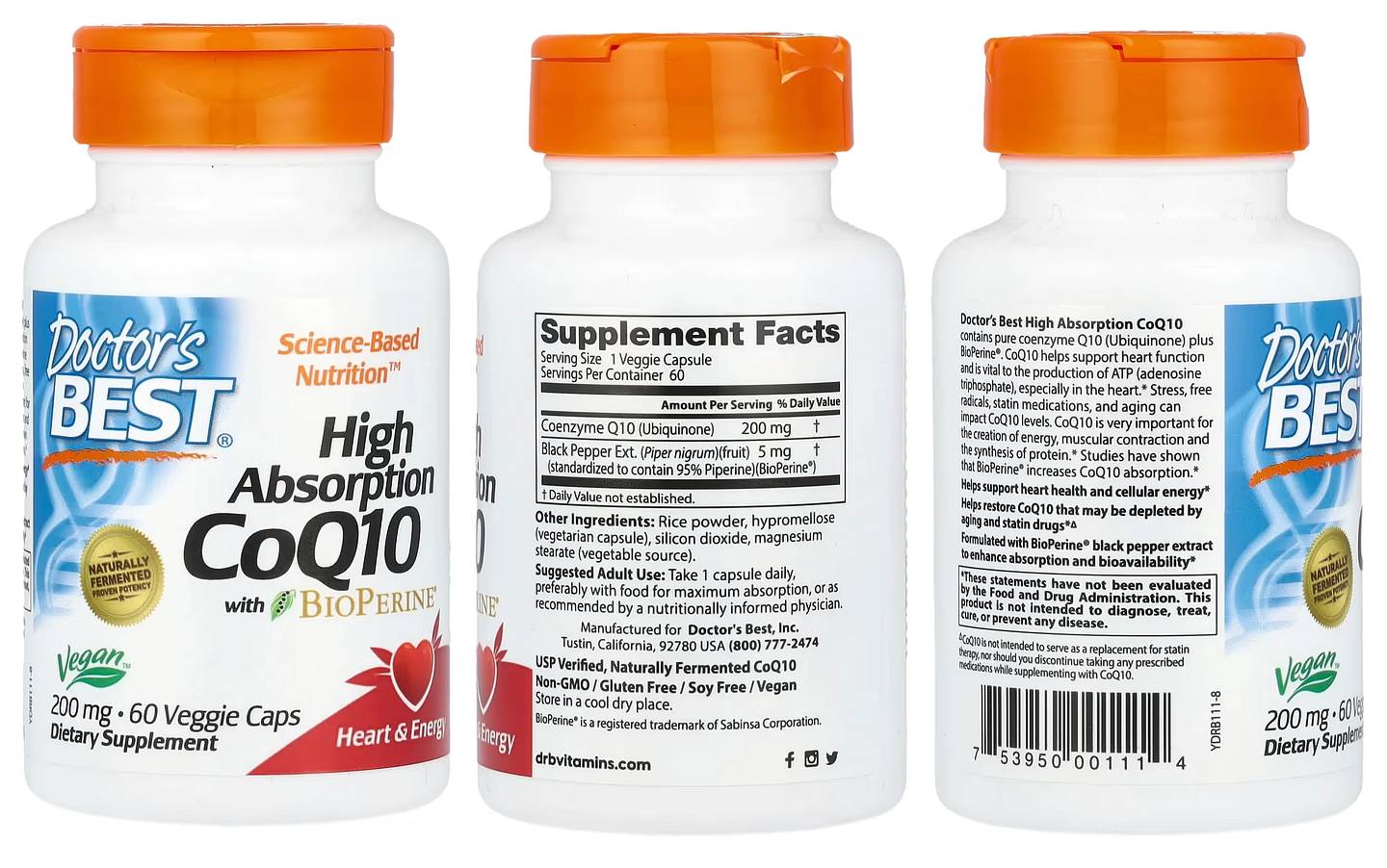 Doctor's Best, High Absorption CoQ10 with BioPerine packaging