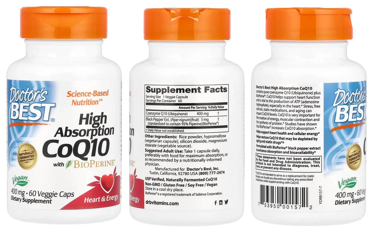 Doctor's Best, High Absorption CoQ10 with BioPerine packaging