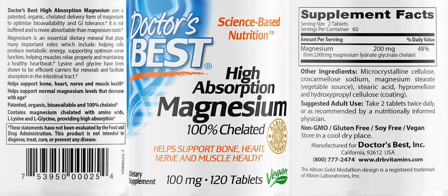 Doctor's Best, High Absorption Magnesium label