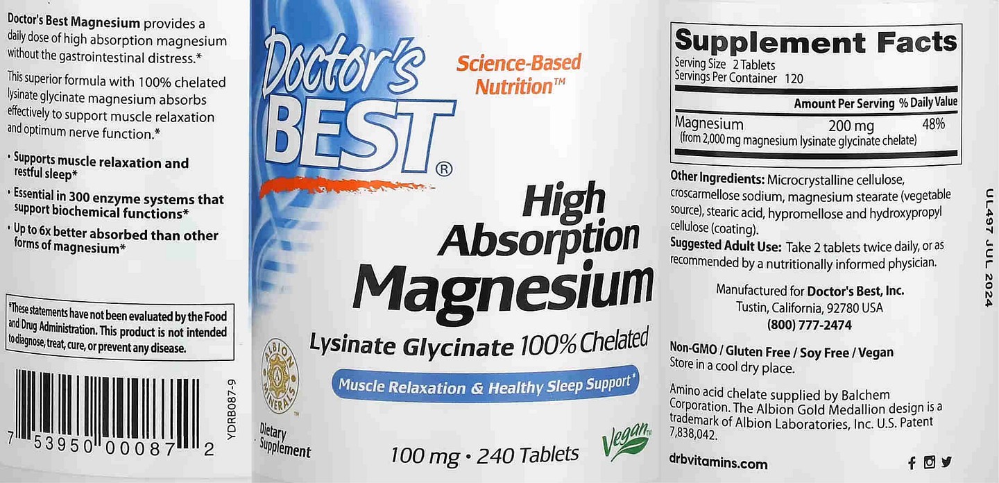 Doctor's Best, High Absorption Magnesium label