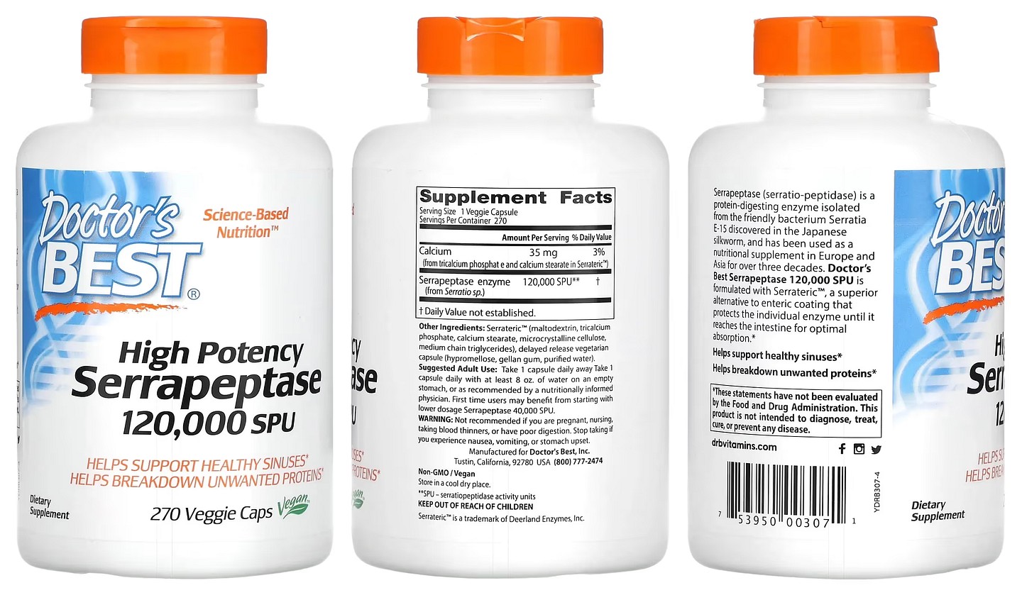 Doctor's Best, High Potency Serrapeptase packaging