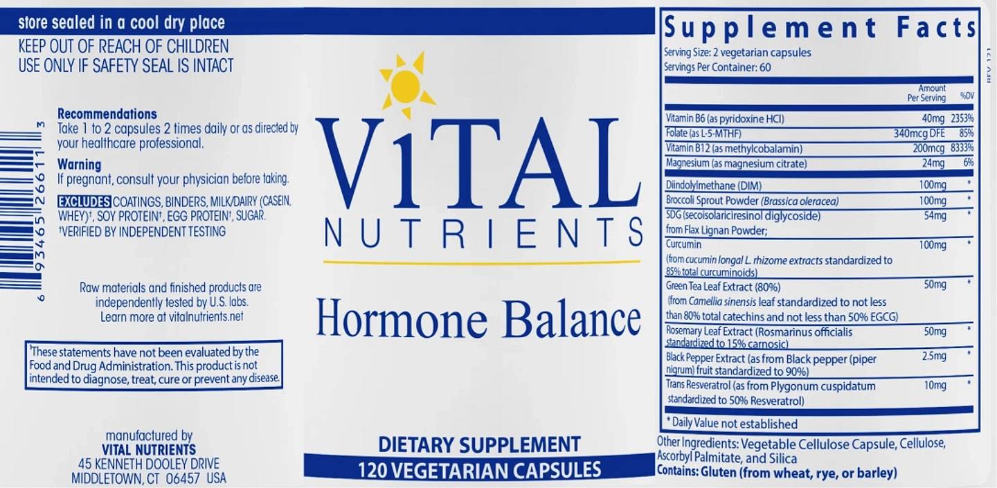 Vital Nutrients, Hormone Balance label