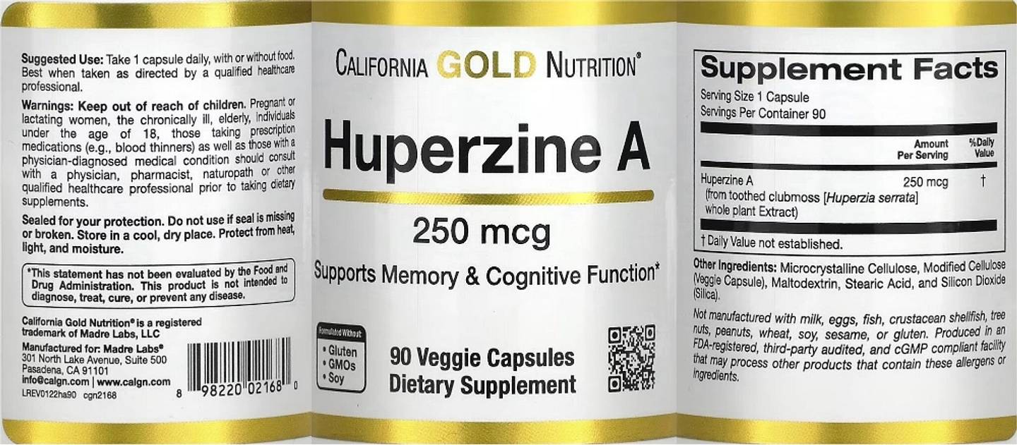 California Gold Nutrition, Huperzine A label